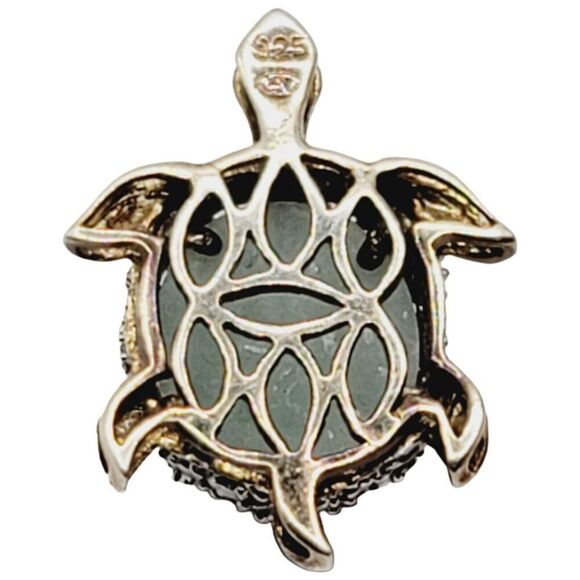 Sterling Silver 925 Vermeil Turtle Necklace Pendant Natural Jadeite and Diamonds - Picture 9 of 13